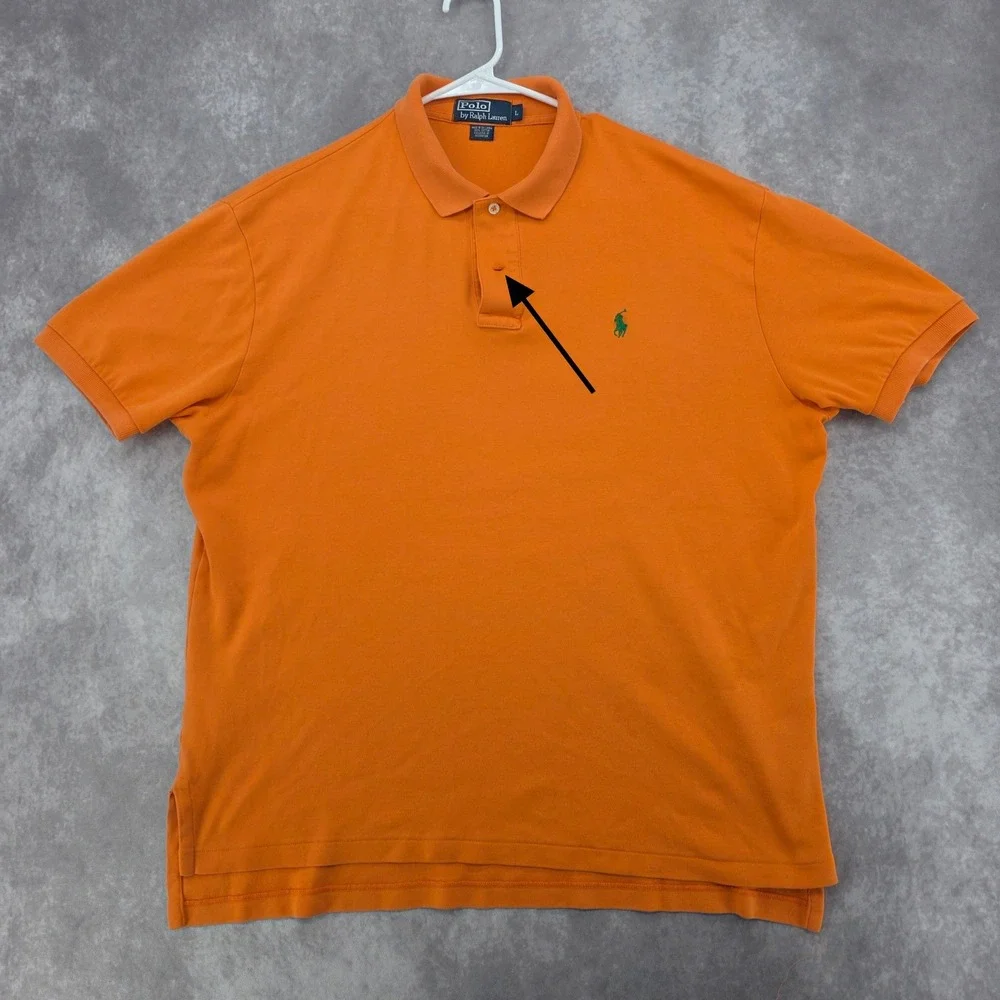 Vtg Polo Ralph Lauren Mens L Orange Short Sleeve Cotton Pique Polo Shirt Pony